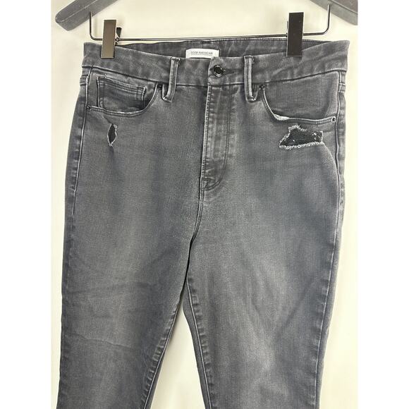 Good American Good Waist Ripped High Waist Crop Jeans Distressed Black Size 14 - Picture 3 of 12